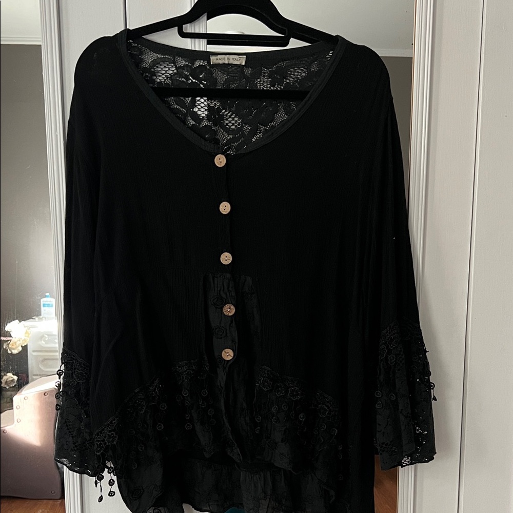 Black Button-Down Lace Top